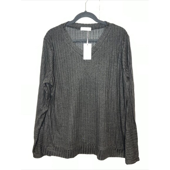 Moshu Soft Womens Knit Top Classic Black Long Sleeved Ribbed XXL Lightweight New - Picture 1 of 8